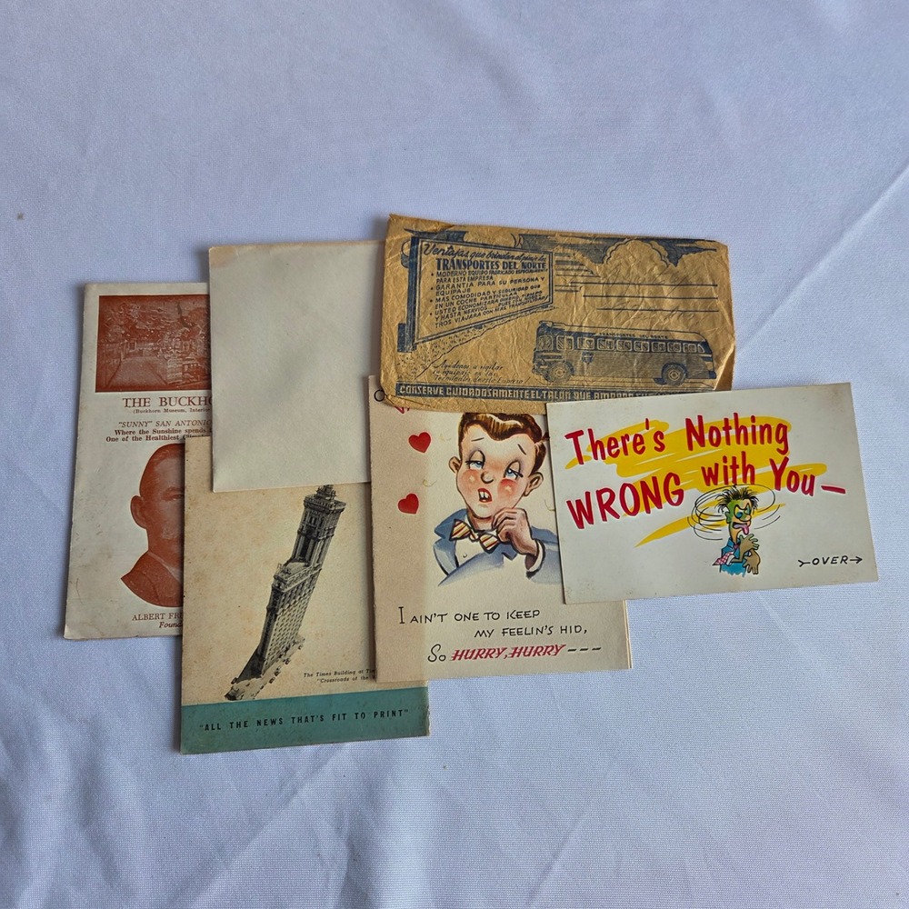 Vintage Ephemera Lot Buckhorn Museum Times Square Postcard Valentine Bus Ticket